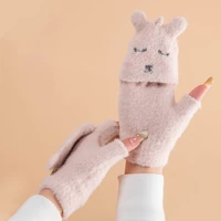 winter fingerless gloves women cute cartoon plush emo accessories korean keep warm cat paw gloves mittens guantes calefactable