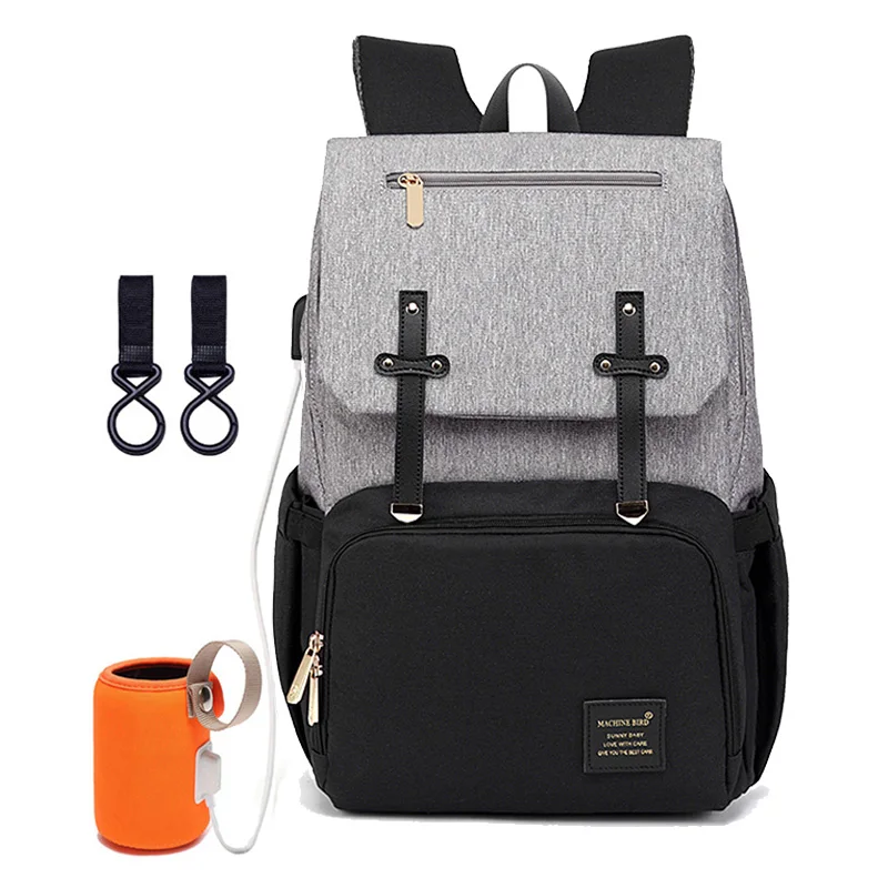 Black-Grey Сумка для подгузников для мамы, модные сумки для подгузников для беременных, сумки для ухода за ребенком с USB, многофункциональный рюкзак для путешествий, для кормления, для коляски - Цвет: Black-Grey
