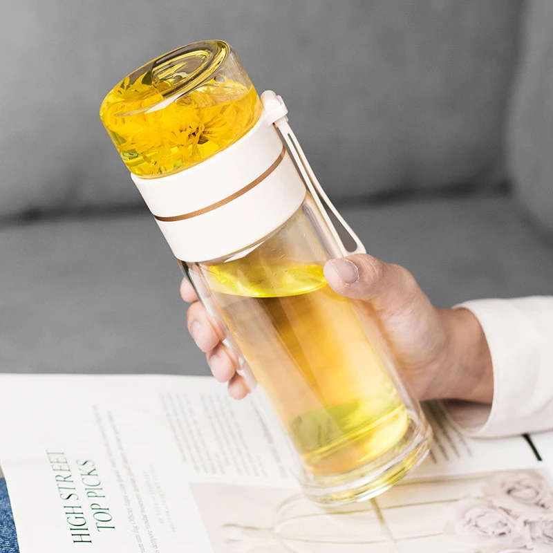 

Tea and water separation glass cup 2021 new winter and summer double ins transparent water cup glass cup for office and home use