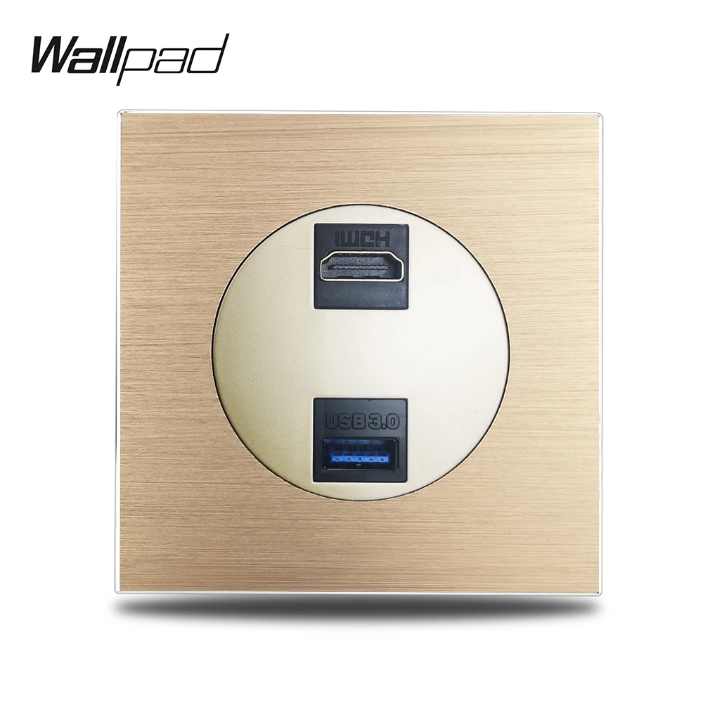 Настенная розетка Wallpad L6 золотая HDMI USB 3 0 с золотистой матовой алюминиевой