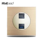 Настенная розетка Wallpad L6, золотая, HDMI, USB 3,0, металлическая панель