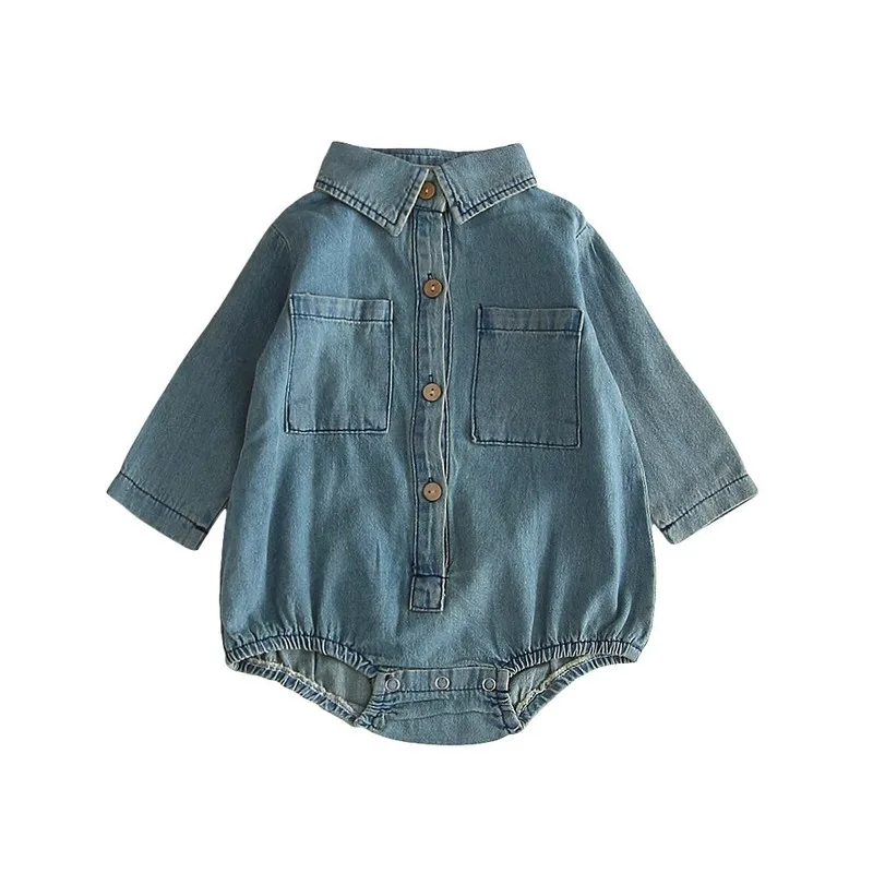 

2020 baby fall denim romper boys and girls lapel long sleeve jumpsuit