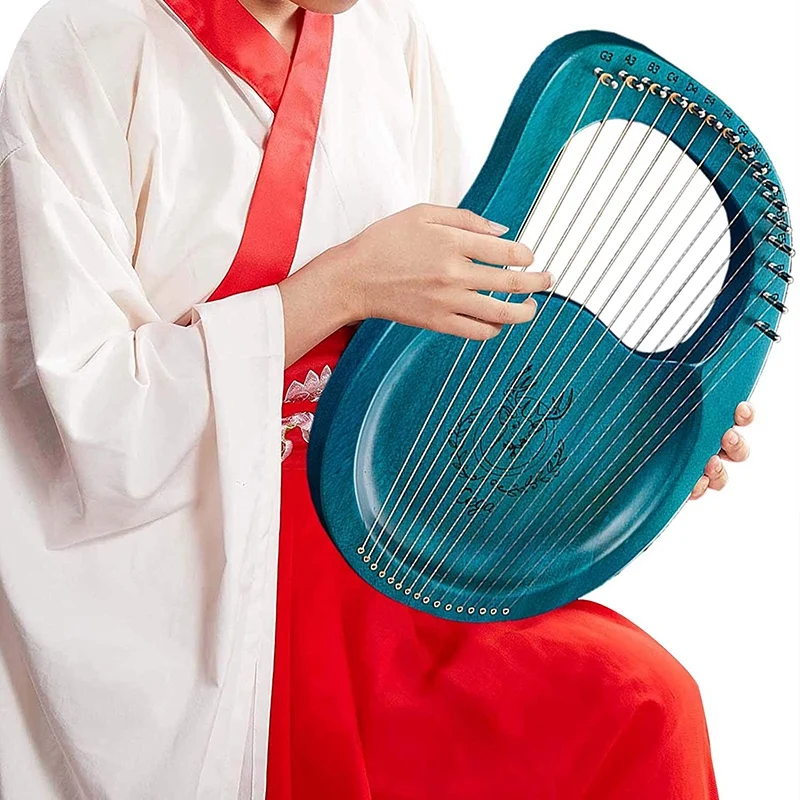 

SEWS-Cega Lyre Harp,16 Strings Harp Mahogany Lyre Harp,Portable Stable Sound Quality Harp for Instrument Lovers Beginners