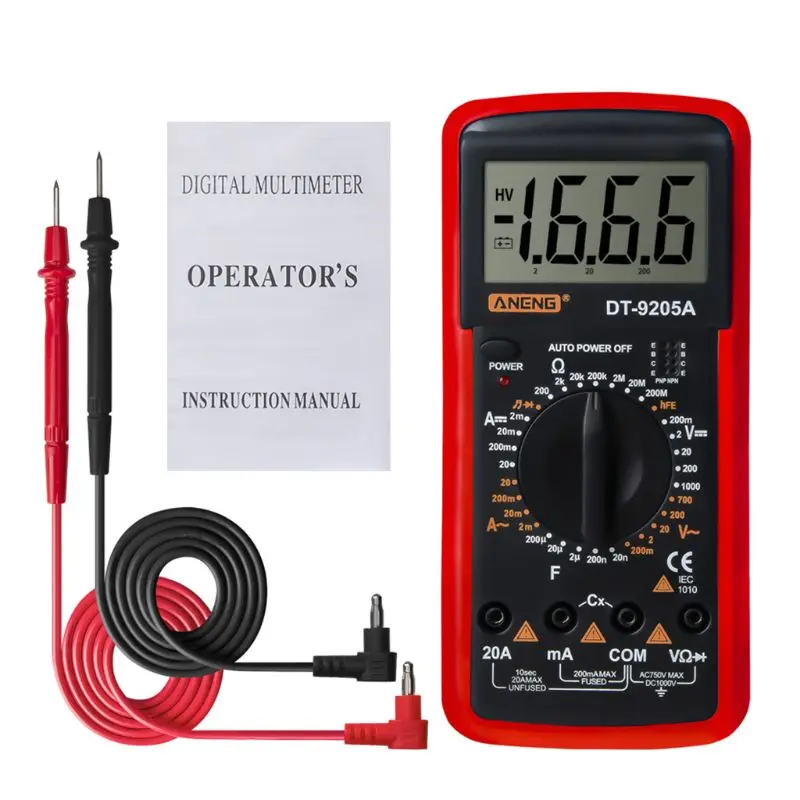 DT9205A Цифровой мультиметр hFE AC DC Триод диод сопротивление Amp электрический тестер
