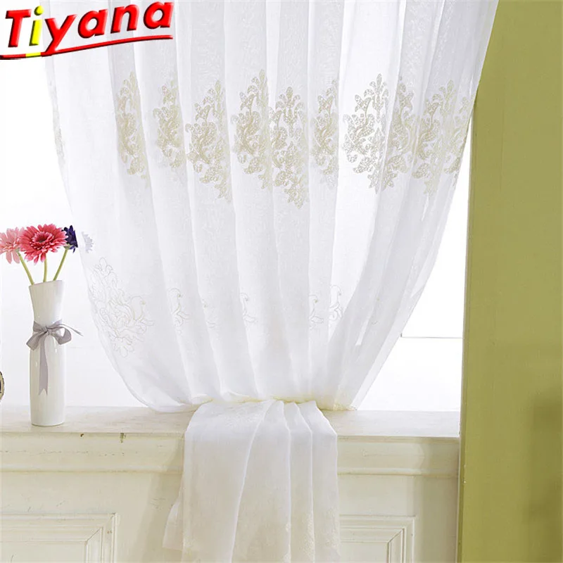Европейская вышивка белые тюлевые шторы для гостиной геометрические чистый тюль