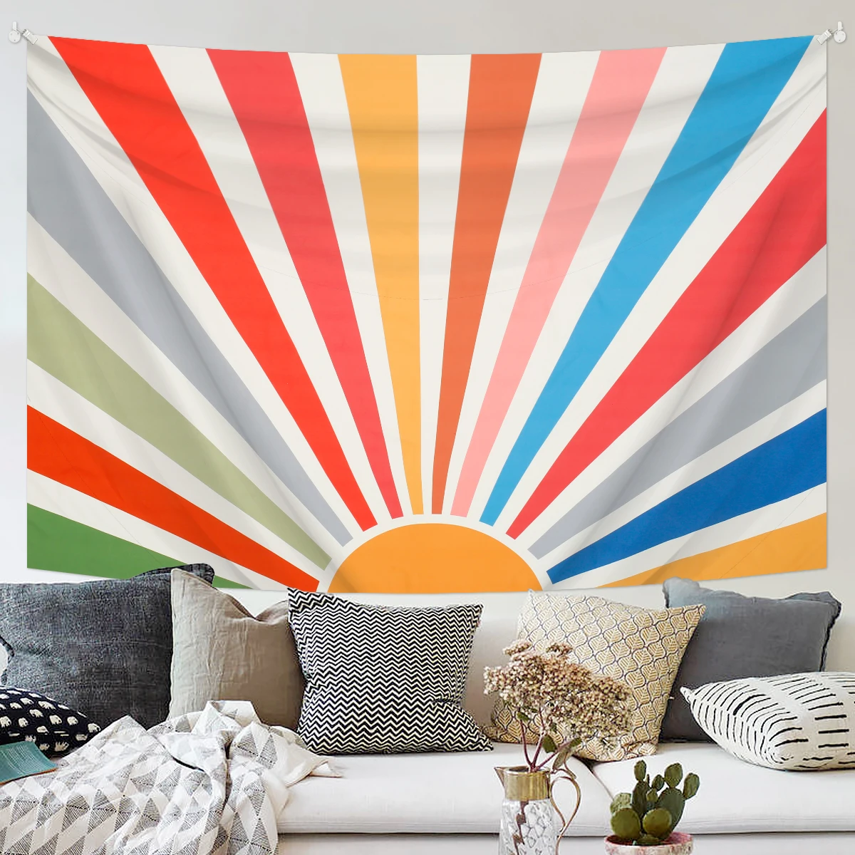 

Boho Vintage Sun Tapestry Wall Hanging Rainbow Sunrise Sunset Abstract Art High-end Print Home Decoration for Room Bedroom