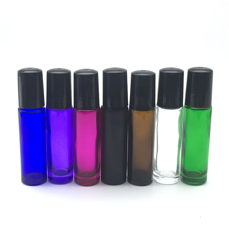 

100pcs Empty 10ml Roll thick Glass Bottle Essential Oil Sample Colorful 10cc Roller ball Perfume Bottle