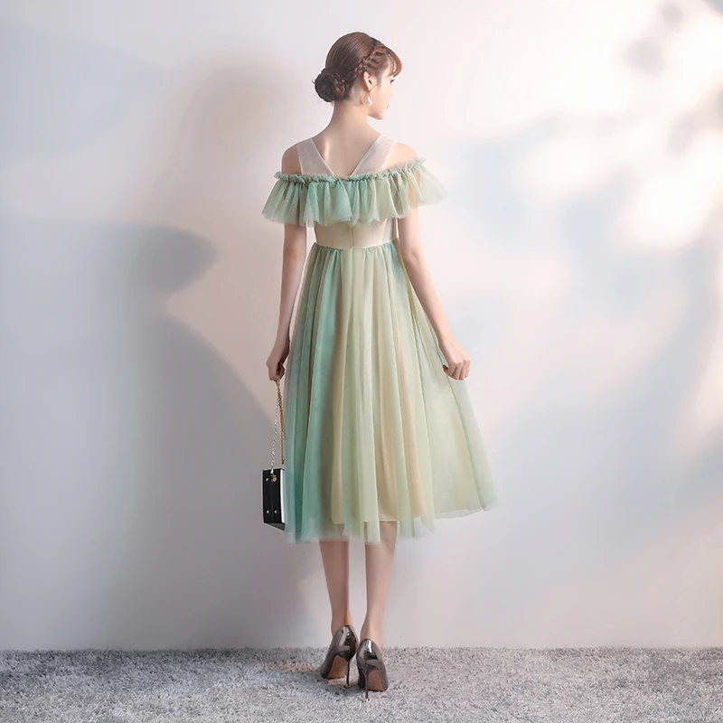 Зеленое платье подружки невесты длиной ниже колена элегантное для Azul Marino