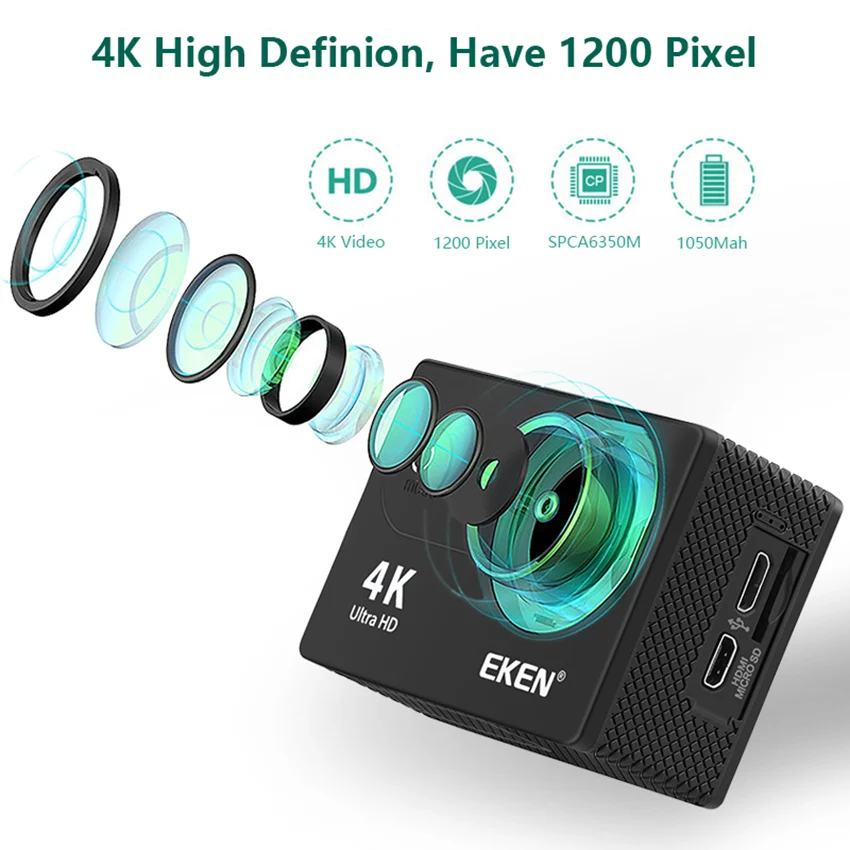 Дешево Оригинальная Экшн-камера Eken H9R H9 Ultra HD 4K, 30 м, водонепроницаемый экран 2,0 дюйма, 1080p, Спортивная камера Go Extreme Pro