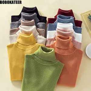 BOBOKATEER водолазка женская одежда осень свитер женский черная винтаж джемпер вязаный топы белый свитера женские пуловер Розовый кофта женская Тонкий свитеры женские с длинным рукавом зима водолазки женские 2020