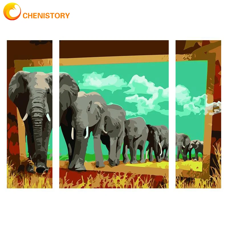 

CHENISTORY 3pcs/Set DIY Painting By Numbers Elephants Acrylic Paint By Numbers For Adults Nordic Style Home Wall Art Picture Art