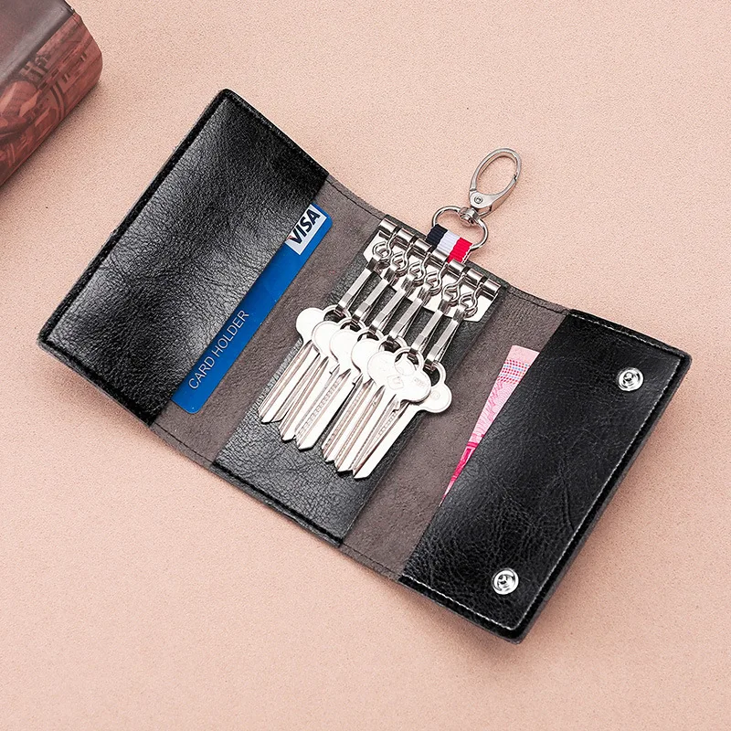 Men's and Women's Casual Key Case Household Candy Color Multi Functional Credit Card Position Key Bag Paint Keychain Rings