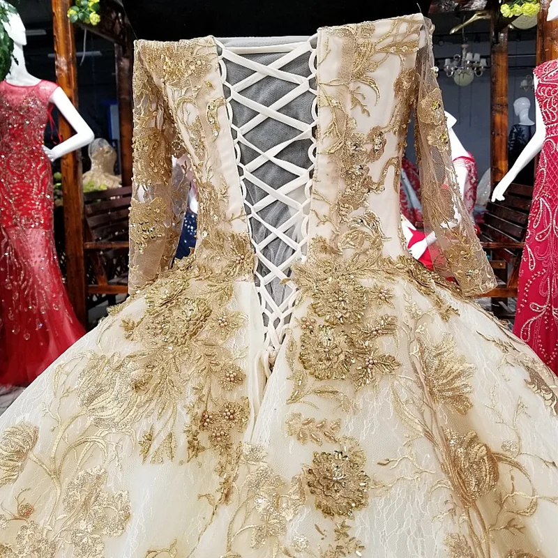 

LS05656 off shoulder wedding dress appliques champagne lace latest boat neck ball gown lace up bridal gown 2018 from china store