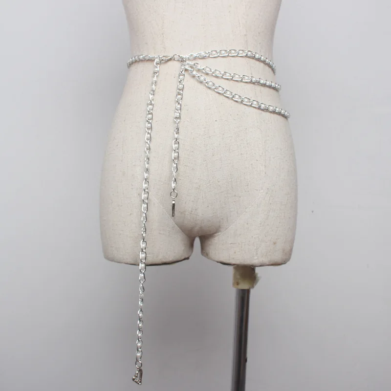 

Ladies fashion gold chain belt designer brand luxury tassel women's dress simple wild belt pearl metal gold chain belt dress