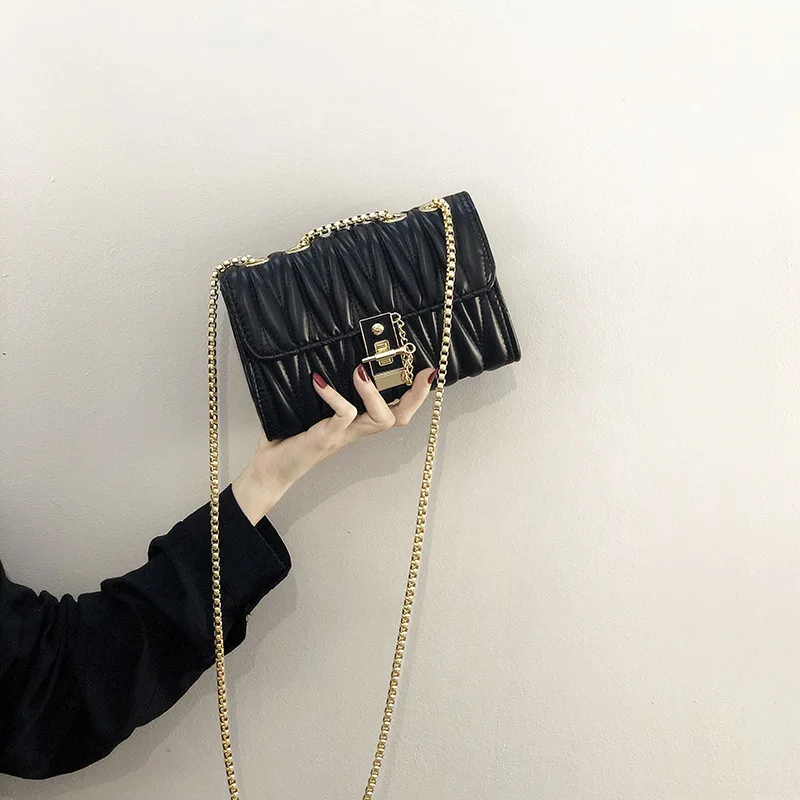 

Golden Chain Shoulder Design Folds Small PU Leather Crossbody Clutch Bags for Women 2021 Ladies Shoulder Handbags and Purses