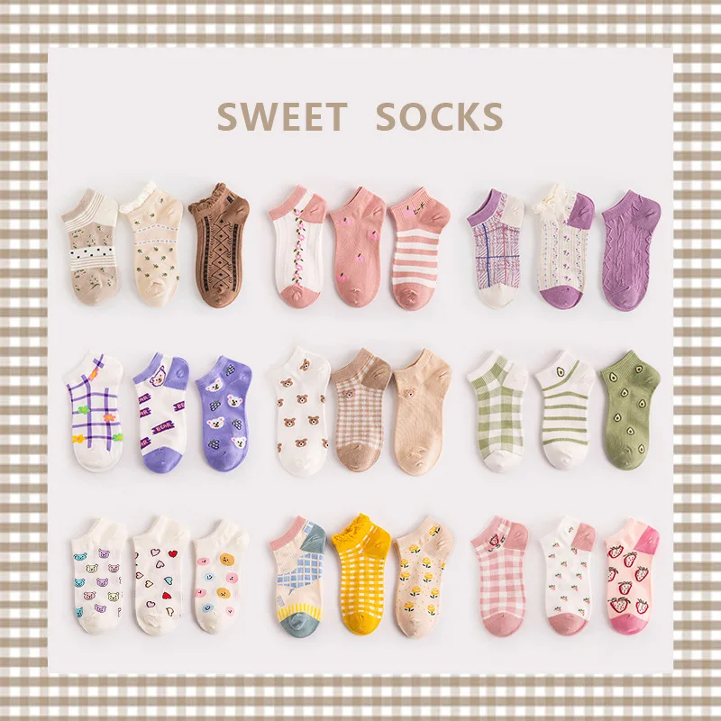 

Women's Socks Set Cotton Colors Sweet Series Cute High Quality Harajuku Kawaii Lolita Girl's Ankle Crew Socks