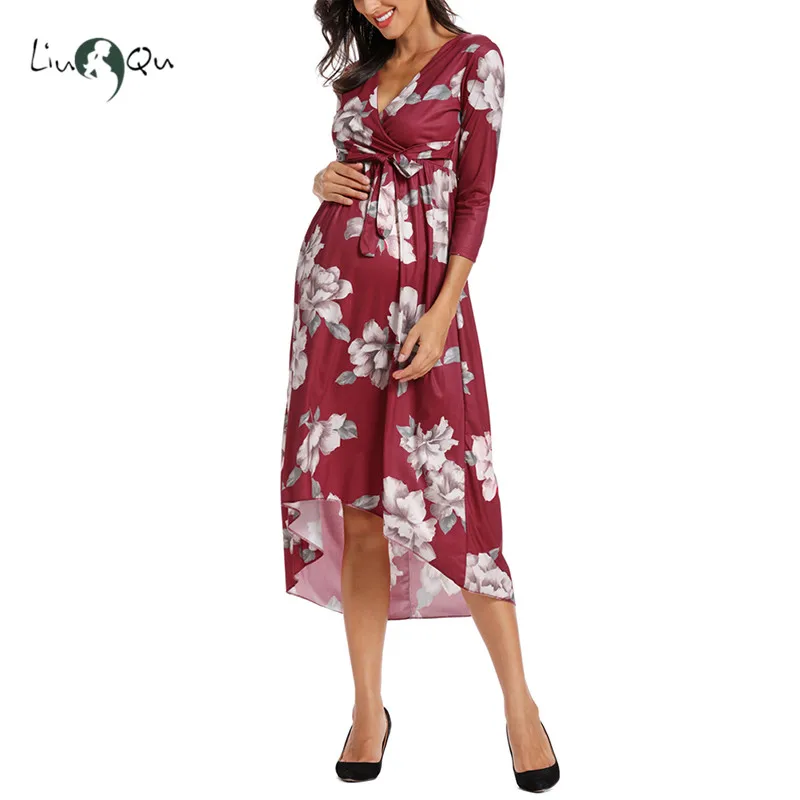 Женское элегантное платье с v-образным вырезом для беременных необычное