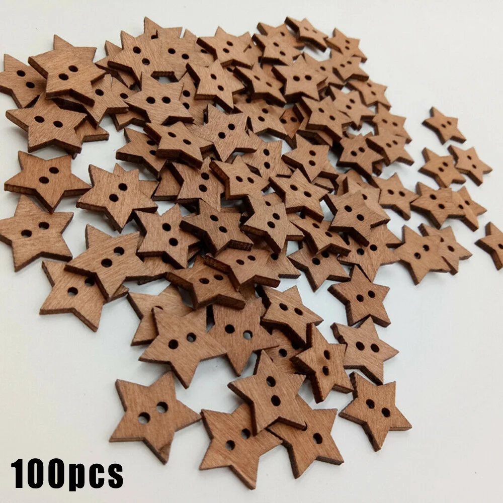 Пуговицы из натурального дерева со звездами 2 отверстия 100 шт./компл. для