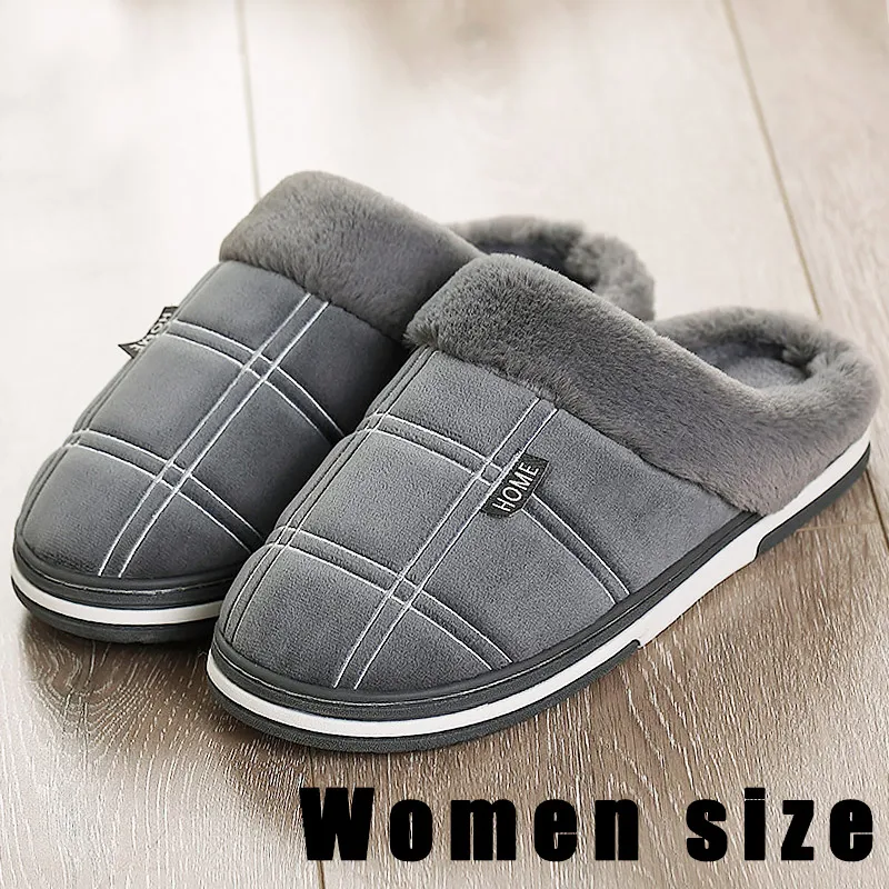 Gray Большие размеры 43-45; удобные теплые тапочки; женская домашняя обувь из плюша и замши; Женские однотонные зимние тапочки из ПВХ для женщин - Цвет: Gray