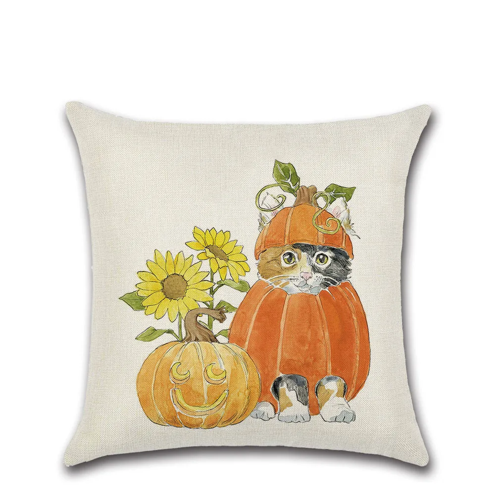 Милый льняной чехол на Хэллоуин с мультяшными животными кошками и собаками для