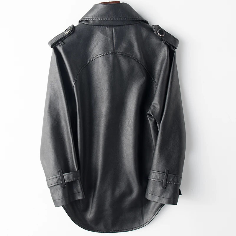 Lautaro Черный плащ из искусственной кожи для женщин с рукавом реглан 2020 модная