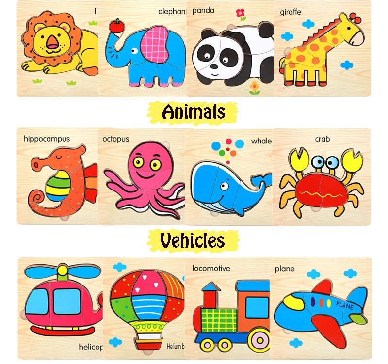 Деревянные головоломки детские игрушки милые Мультяшные животные