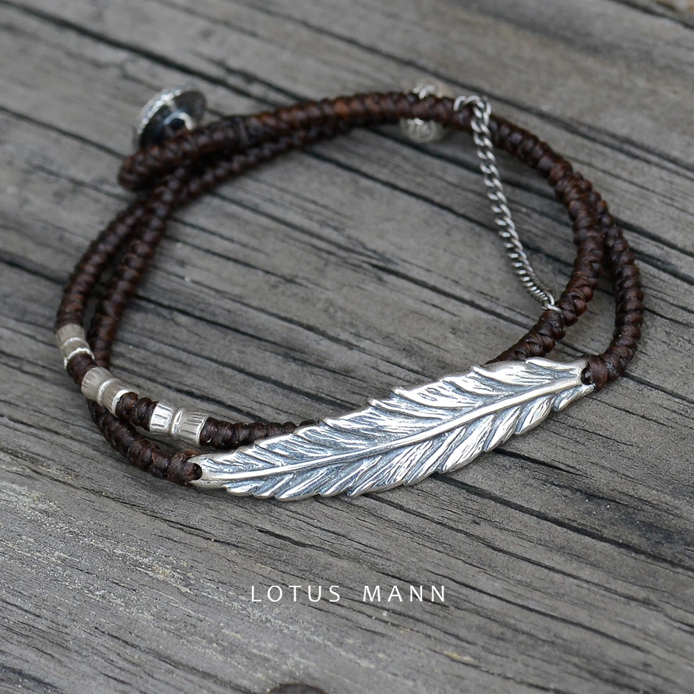

Lotus Mann Freedom wings 2 circles silver bead decoration diamond knot bracelet brown all-match