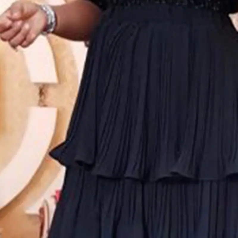 Женское многослойное платье шифоновое Плиссированное черное модное