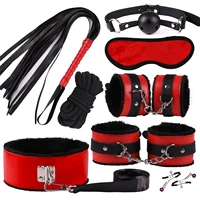 sexy leather bdsm kits plush sex bondage set handcuffs sex games whip gag nipple clamps sex toys for couples exotic accessories