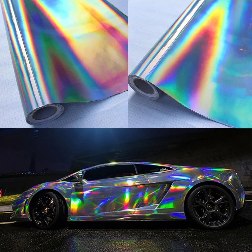 

30*100cm Holographic Laser Chrome Black Car Stickers Car Interior Body Car Wrapping Sticker Chameleon Vehicle Car Decal Styling