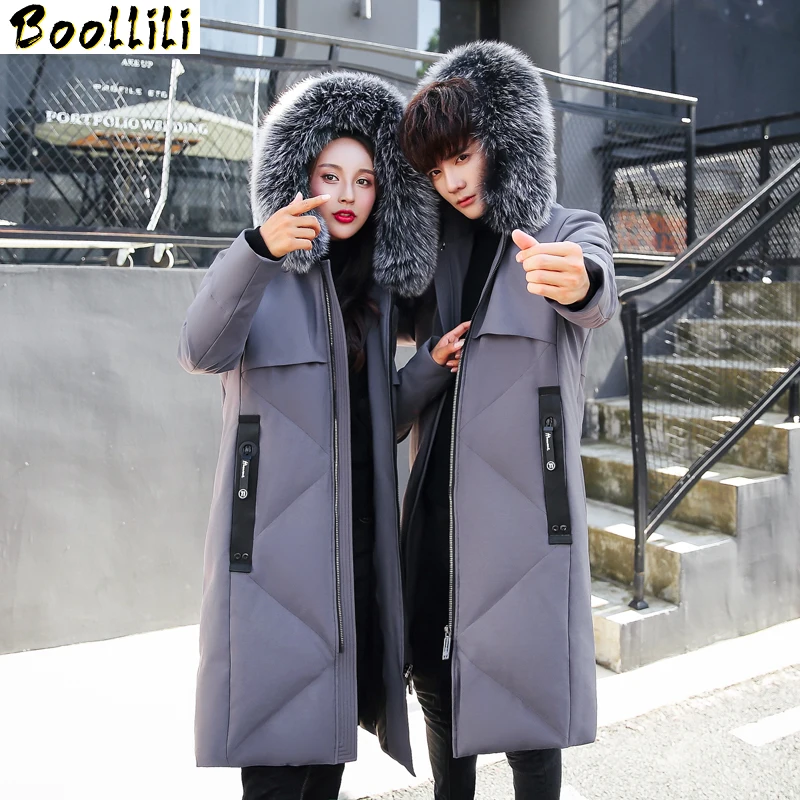 

Winter Jacket Boollili Men Parka Couple Down Jacket Fox Big Fur Collar Korean Plus Size Coat Women Jackets Casaco Masculino