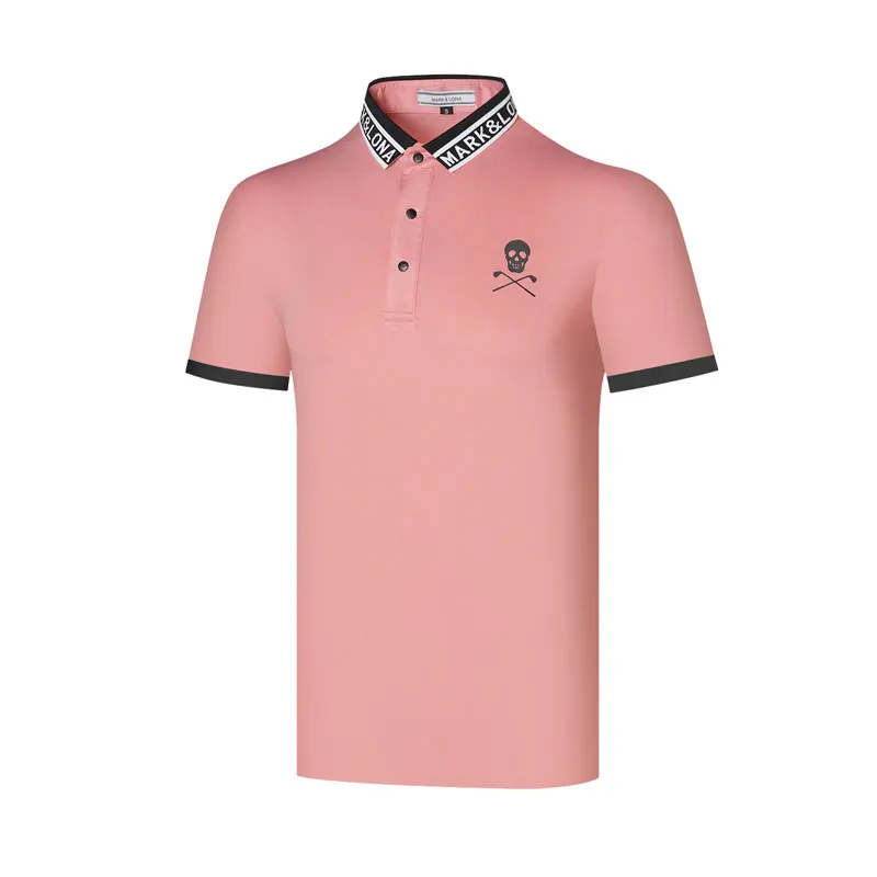 

Новинка Мужская рубашка-поло с логотипом черепа Воротник с пуговицами контрастный дизайн отворот с короткими рукавами