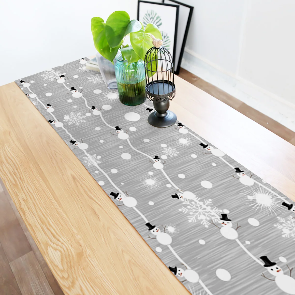 Серый Рождественский Снеговик в горошек стандартная гостиничная скатерть