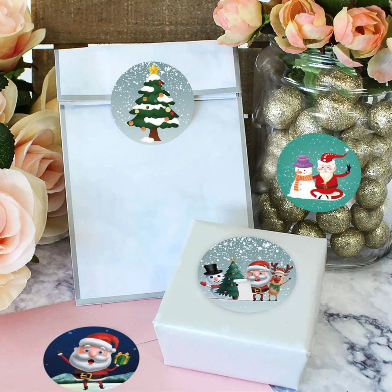 

500pcs Christmas Gift Sealing Stickers 1 inch Thank You Love Design Diary Scrapbooking Stickers Party Gift Decorations Labels