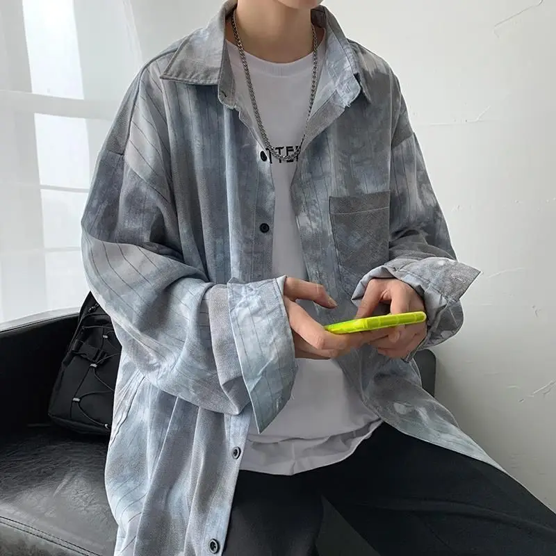 

Long-sleeved shirt men women tie-dye handsome trend blouse all-match personality punk jacket Korean high street tactical shirts
