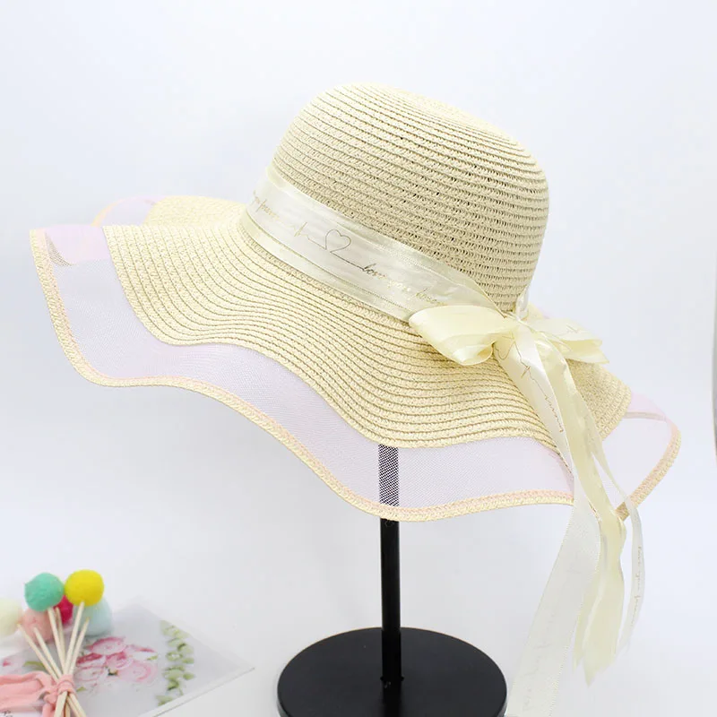 Шляпа женская Соломенная с лентой и бантом модная повседневная Пляжная Панама от