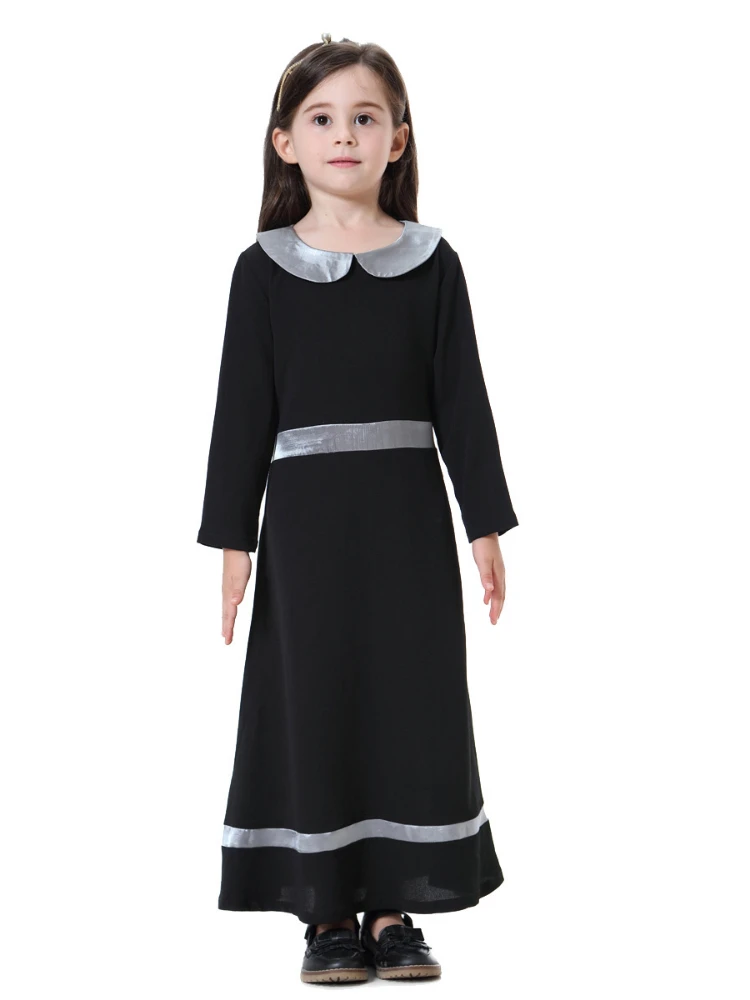 

2021 Summer New Middle East Dubai Abaya Girl Gown Fashion Kaftan Muslim Southeast Asian Girl Color Matching Long Skirt Dress