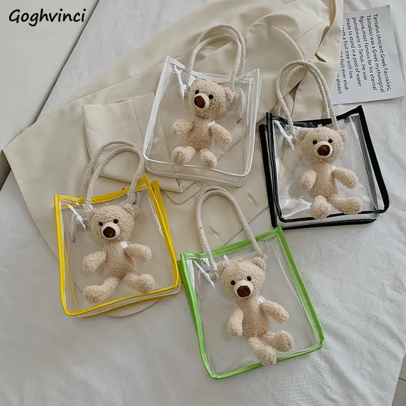 

Женские сумки с верхними ручками, прозрачная Лоскутная сумка с медведем на молнии для студентов, милые сумочки, милые летние пляжные сумки и...