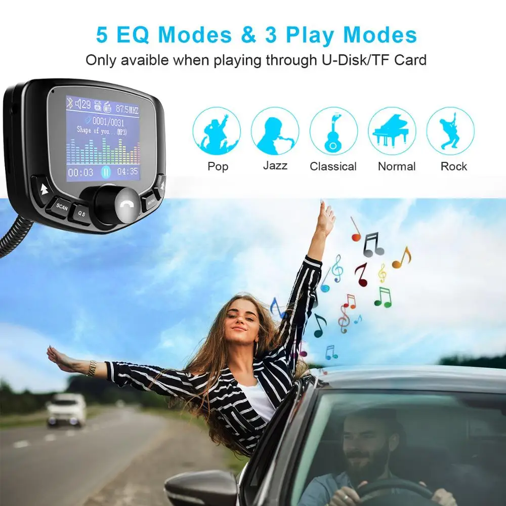 TeckNet Car Bluetooth Stereo FM Transmitter 3A Dual USB Fast Charger Handsfree Audio Receiver Auto MP3 Player Accessories |