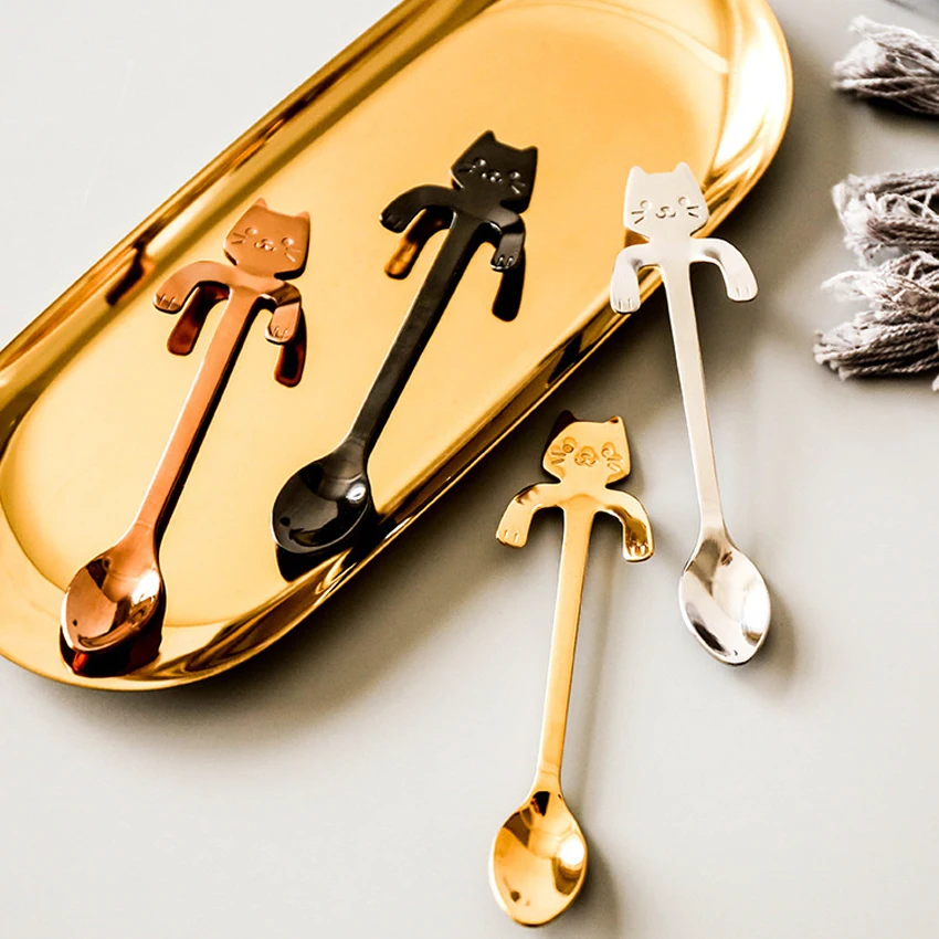 Мини Ложка для кофе с кошкой 304 подвесная ложка из нержавеющей стали милая