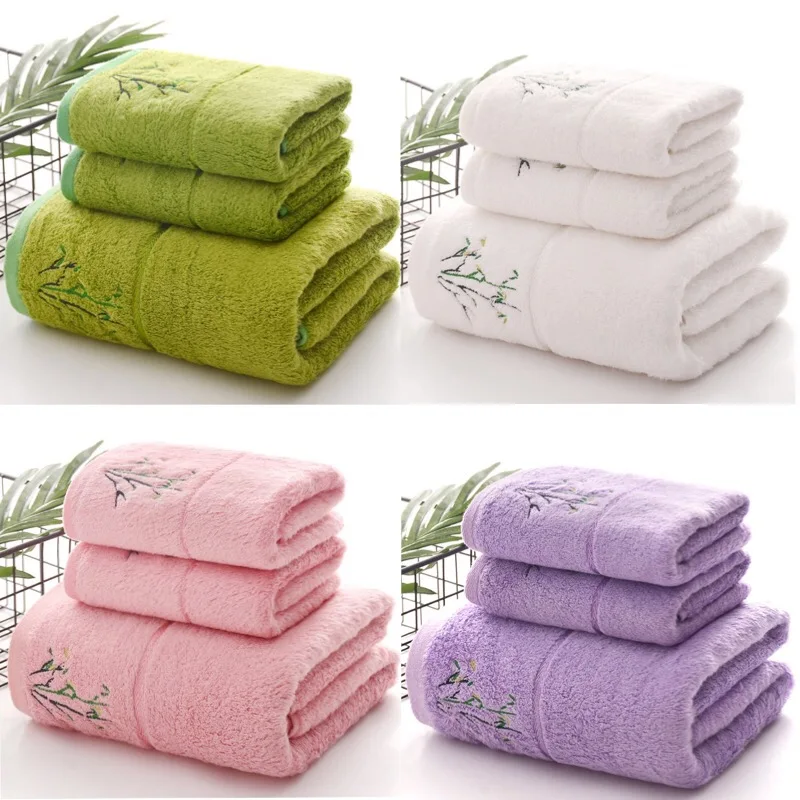 

Original bamboo fiber bath towel set embroidery towel universal beach towel soft, comfortable and thickened Washcloth men/women
