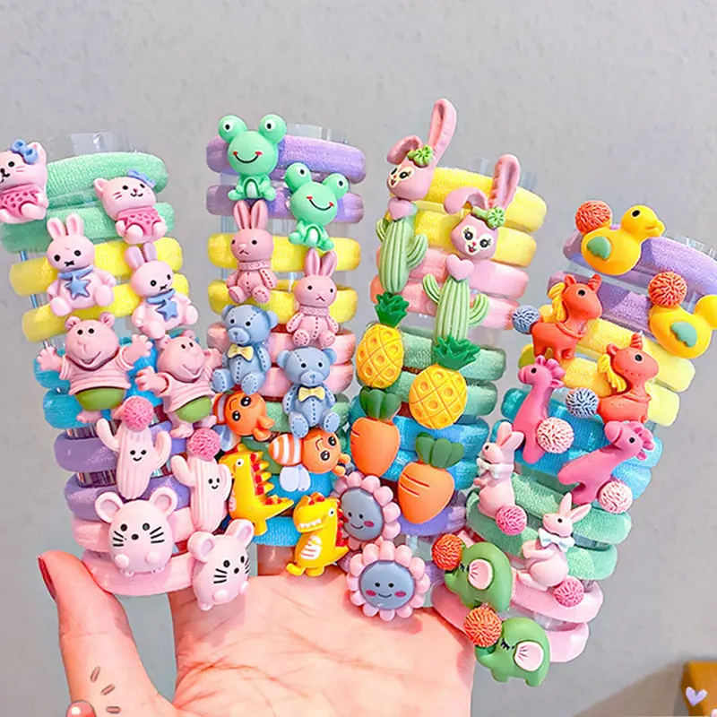 

10PCS/Set Girls Rubber Band Elastic Hair bands Rainbow Cartoon Character Fruits Flower Headwear Girl Cute Sweet Hair Accessories