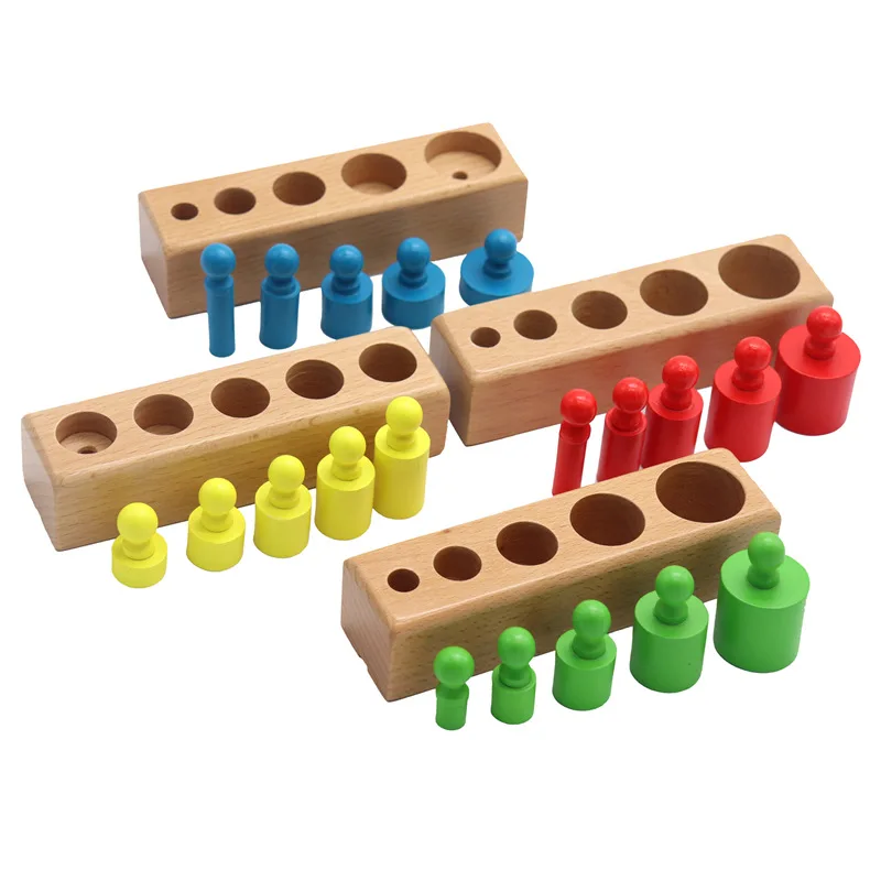 

TXTWHY Montessori Materials Knobbed Cylinder Blocks Socket Toys Kids Early Development Sensorial Socket Wooden Toys