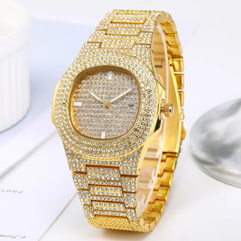 

Hot Fashion Watches for Men and Women Top Brand Luxury Diamond Hip Hop Iced Out Quartz Watch Calendar Clock Relogio Dropshipping