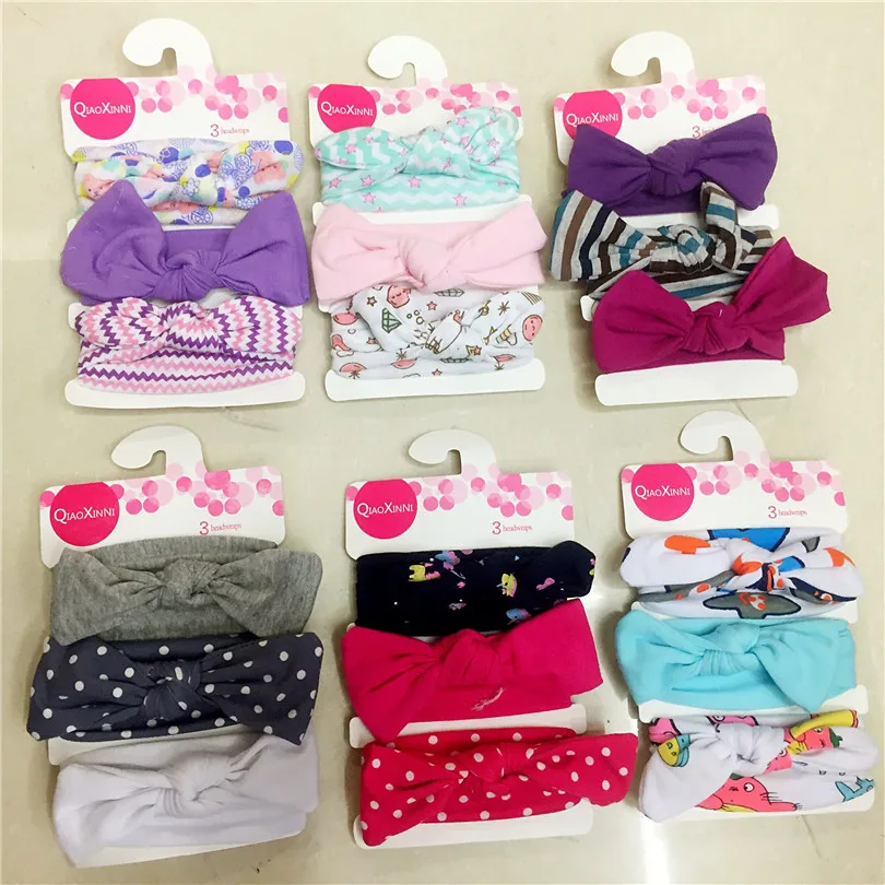 Модная Детская повязка на голову 3 шт./компл. Мягкая для волос с бантом и цветком