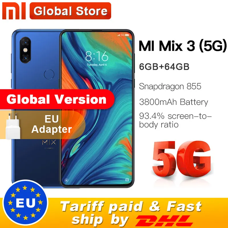 Глобальная версия Xiaomi mi x 3 5G Net 6GB 64 GB/6 GB 128GB rom Смартфон Snapdragon 855 6,39 ''3800 mAh MP фронтальная камера 5G