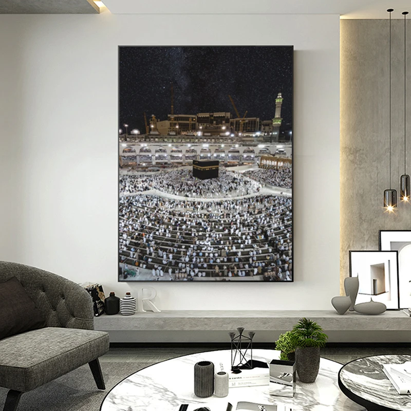 

Mecca Mosque Landscape Arabic Islamic Poster and Prints Modern Muslim Wall Art Pictures Ramadan Festival Living Room Home Decor