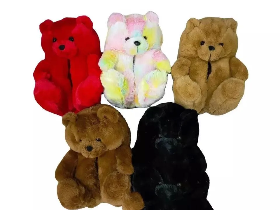 

Cute Cartoon Bear Cat Winter Women Men Slippers Fashion Ladies Home Fur Slippers Slip on Warm Indoor House Shoes for Lovers