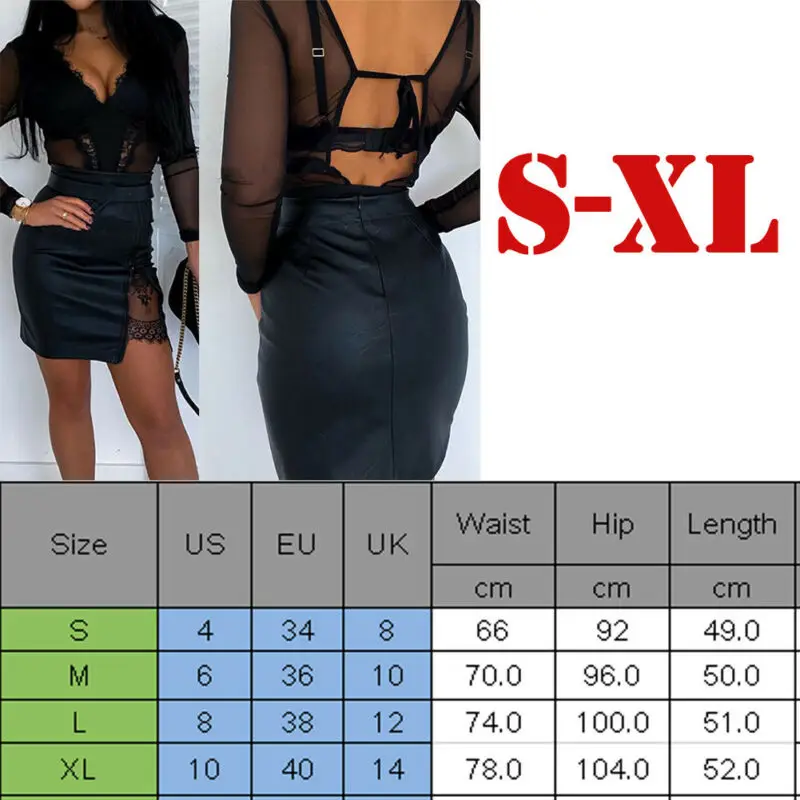 

2020 OL Formal Office Lady Formal Lace Patchwork Bodycon Skirts High Waist Zipper PU Leather Black Sexy Fashion Pencil Skirts
