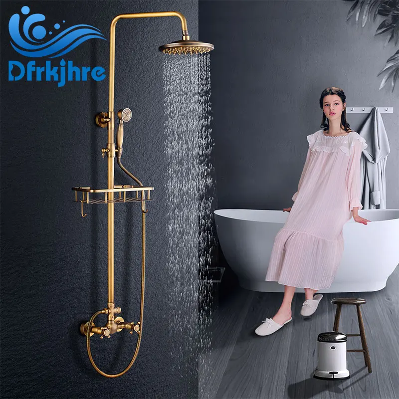 Душевая лейка из античной латуни с краном на полке ручной душевой Набор